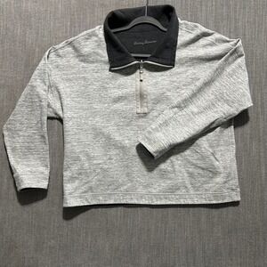 Tommy Bahama Mens Quarter Zip Pullover Sweater Gray Heather Space Dye Large